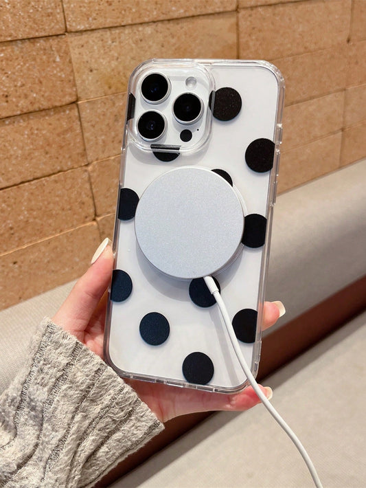 1pc Transparent Magnetic Wireless Charging Phone Case With UV Colorful Dot Pattern