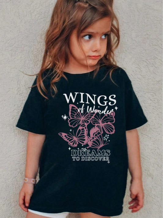 1pc Girls Casual Printed Round Neck Short Sleeve T-Shirt,  For Every Young Trendsetter!