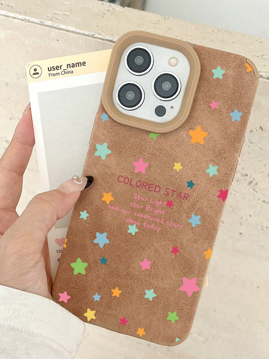 1pc Brown Perforated Star Pattern Phone Case Compatible