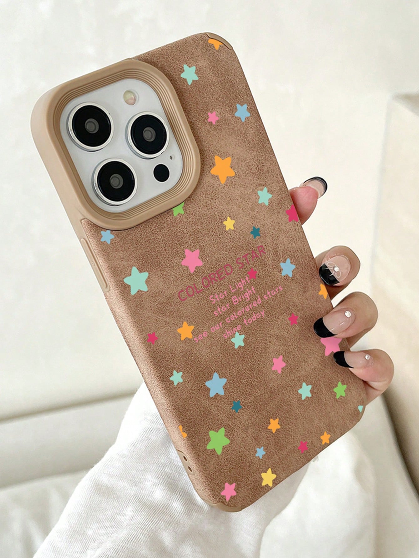 1pc Brown Perforated Star Pattern Phone Case Compatible