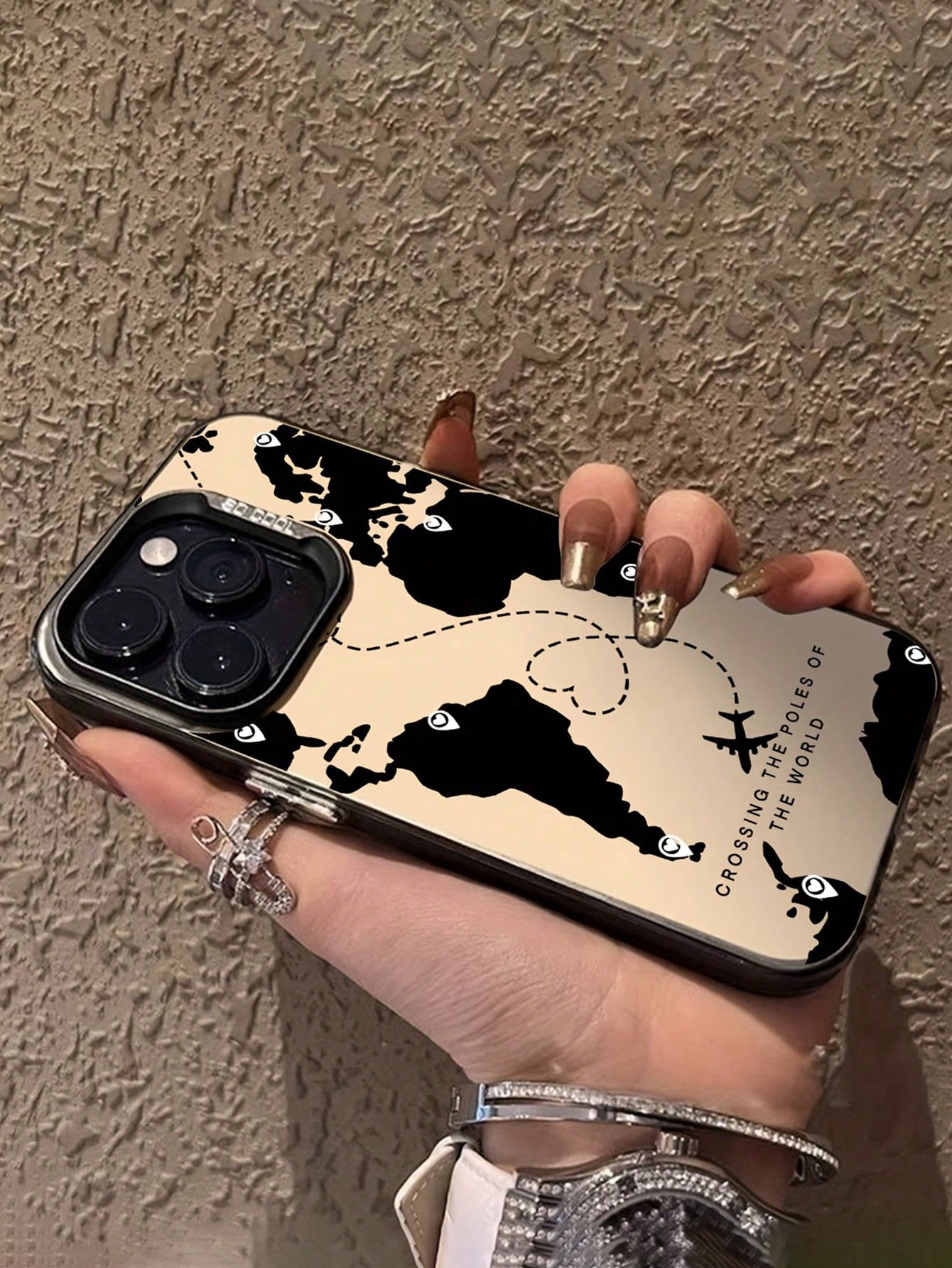 1pc IMD Printing Black Travel Map Phone Case Compatible