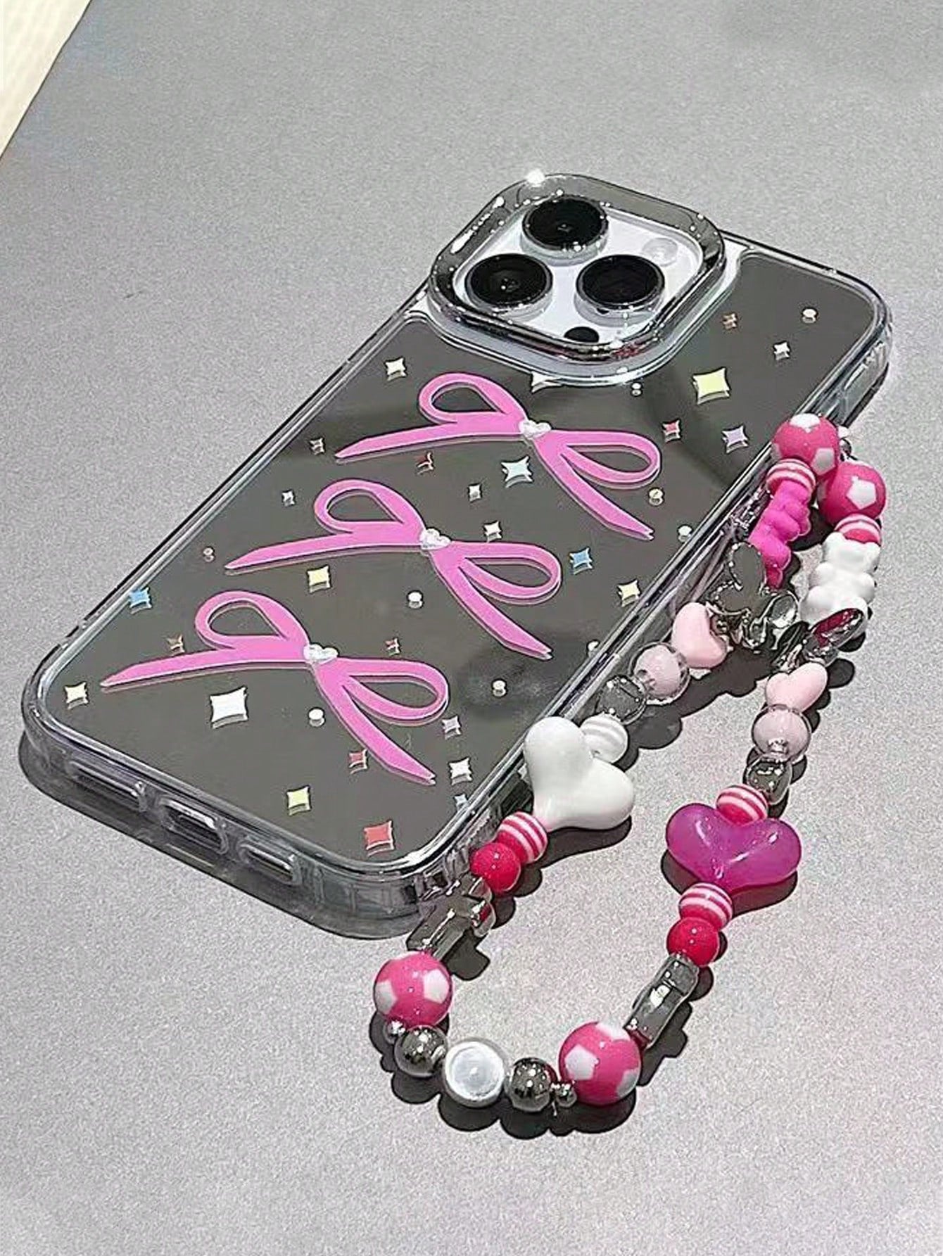 1pc Premium Shiny Colorful Bowknot Pattern Shockproof Phone Case, TPU Silicone Protective Cover With Integrated Mirror, High-End Anti-Drop Soft Protective Shell