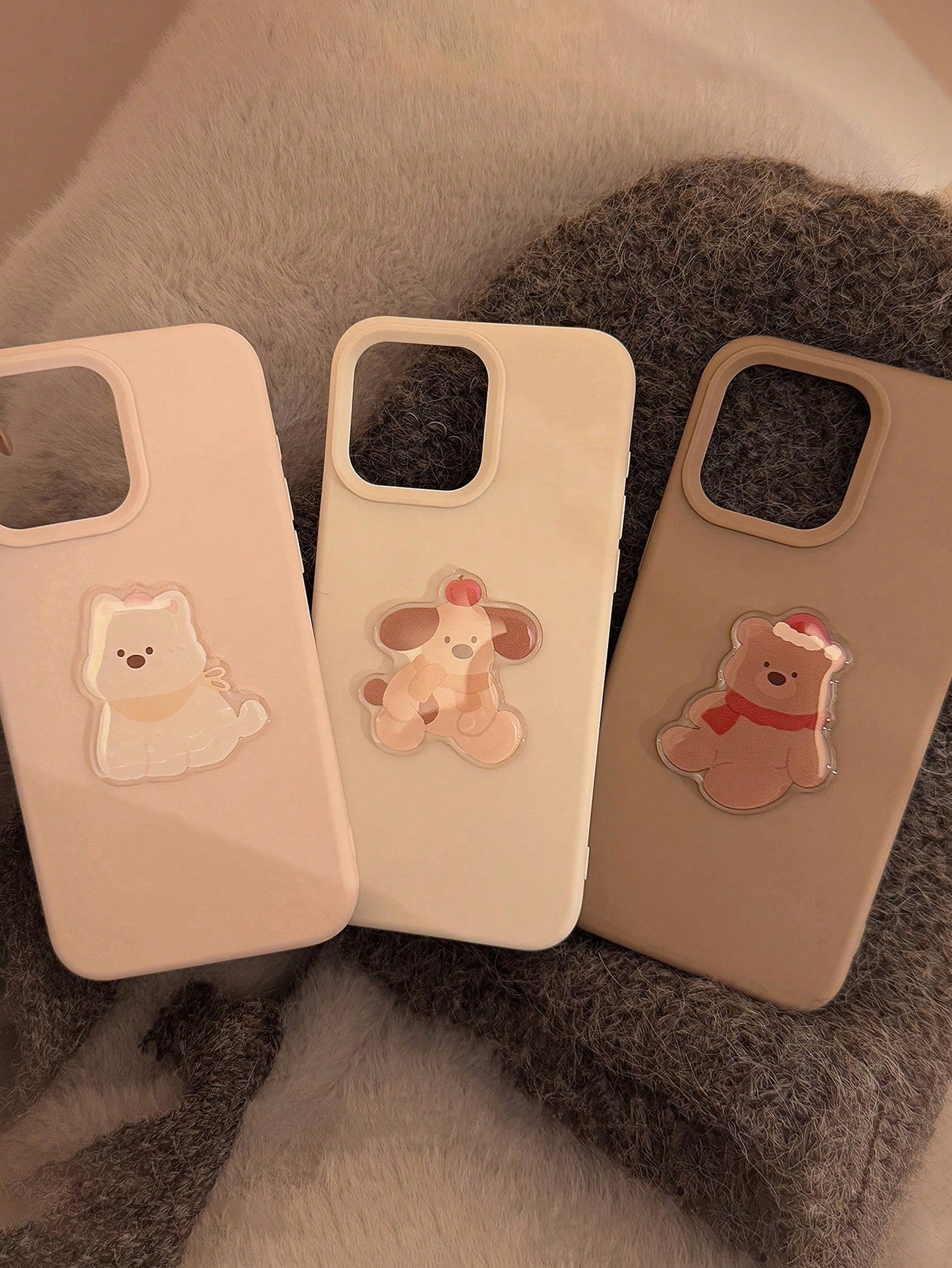 1pc Boba Tea Brown Plush Bear 3D Sticker, Cute 3D Animal Niche Cartoon Full Coverage Soft Phone Case Compatible
