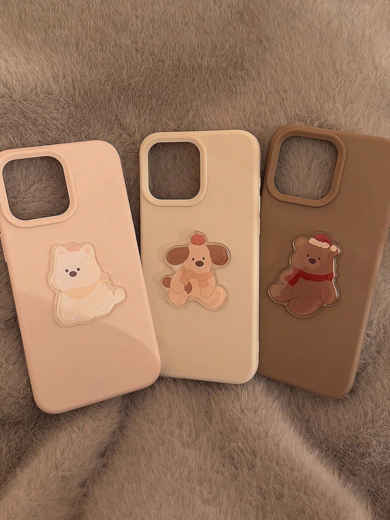 1pc Boba Tea Brown Plush Bear 3D Sticker, Cute 3D Animal Niche Cartoon Full Coverage Soft Phone Case Compatible