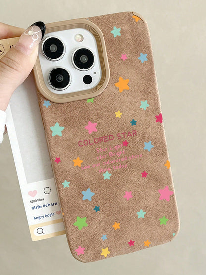 1pc Brown Perforated Star Pattern Phone Case Compatible