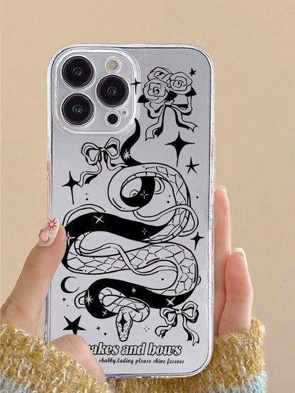 1pc New Creative Black Line Pattern Soft Protective Clear Cover, Shock-Resistant Phone Case Compatible With Iphone Full Series