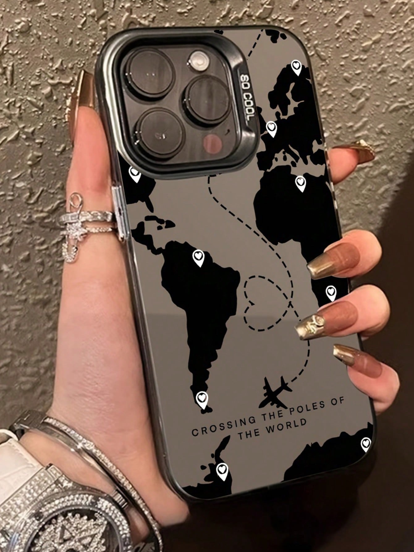 1pc IMD Printing Black Travel Map Phone Case Compatible