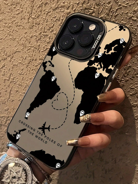 1pc IMD Printing Black Travel Map Phone Case Compatible