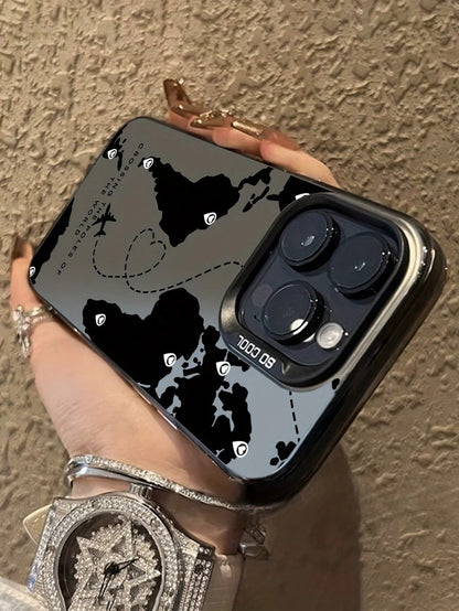 1pc IMD Printing Black Travel Map Phone Case Compatible