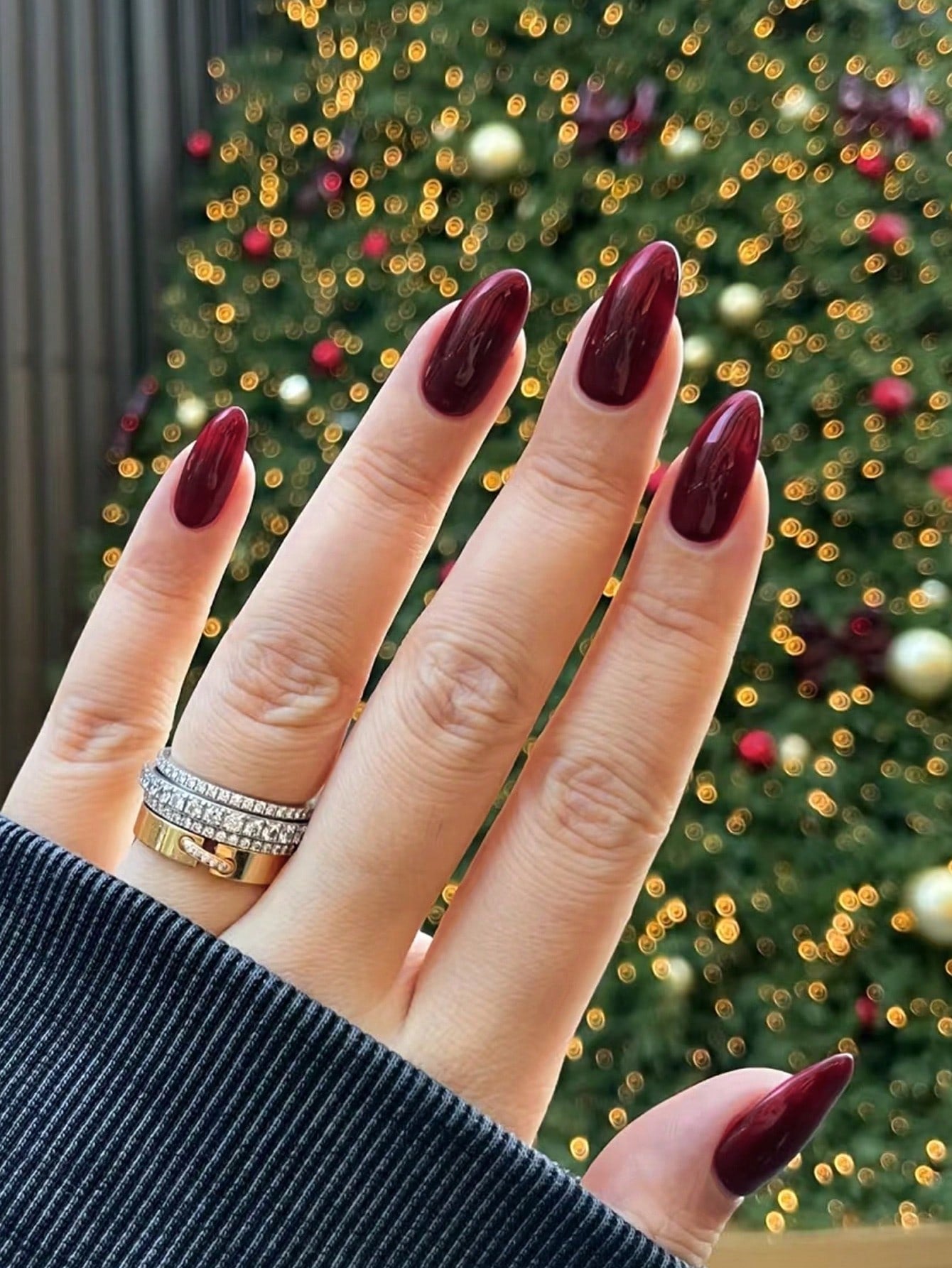 24pcs Almond-Shaped Long Press-On Nails Set, Solid Elegant Burgundy Full Coverage False Nail Kit, Comes With 1pc Jelly Gel And 1pc Nail File