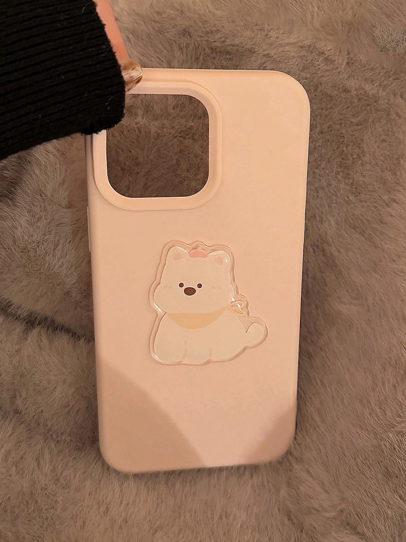 1pc Boba Tea Brown Plush Bear 3D Sticker, Cute 3D Animal Niche Cartoon Full Coverage Soft Phone Case Compatible