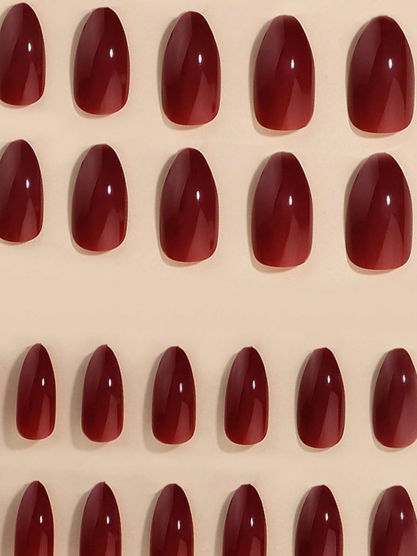 24pcs Almond-Shaped Long Press-On Nails Set, Solid Elegant Burgundy Full Coverage False Nail Kit, Comes With 1pc Jelly Gel And 1pc Nail File