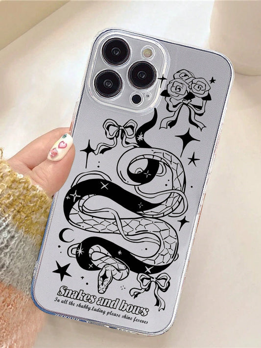 1pc New Creative Black Line Pattern Soft Protective Clear Cover, Shock-Resistant Phone Case Compatible With Iphone Full Series