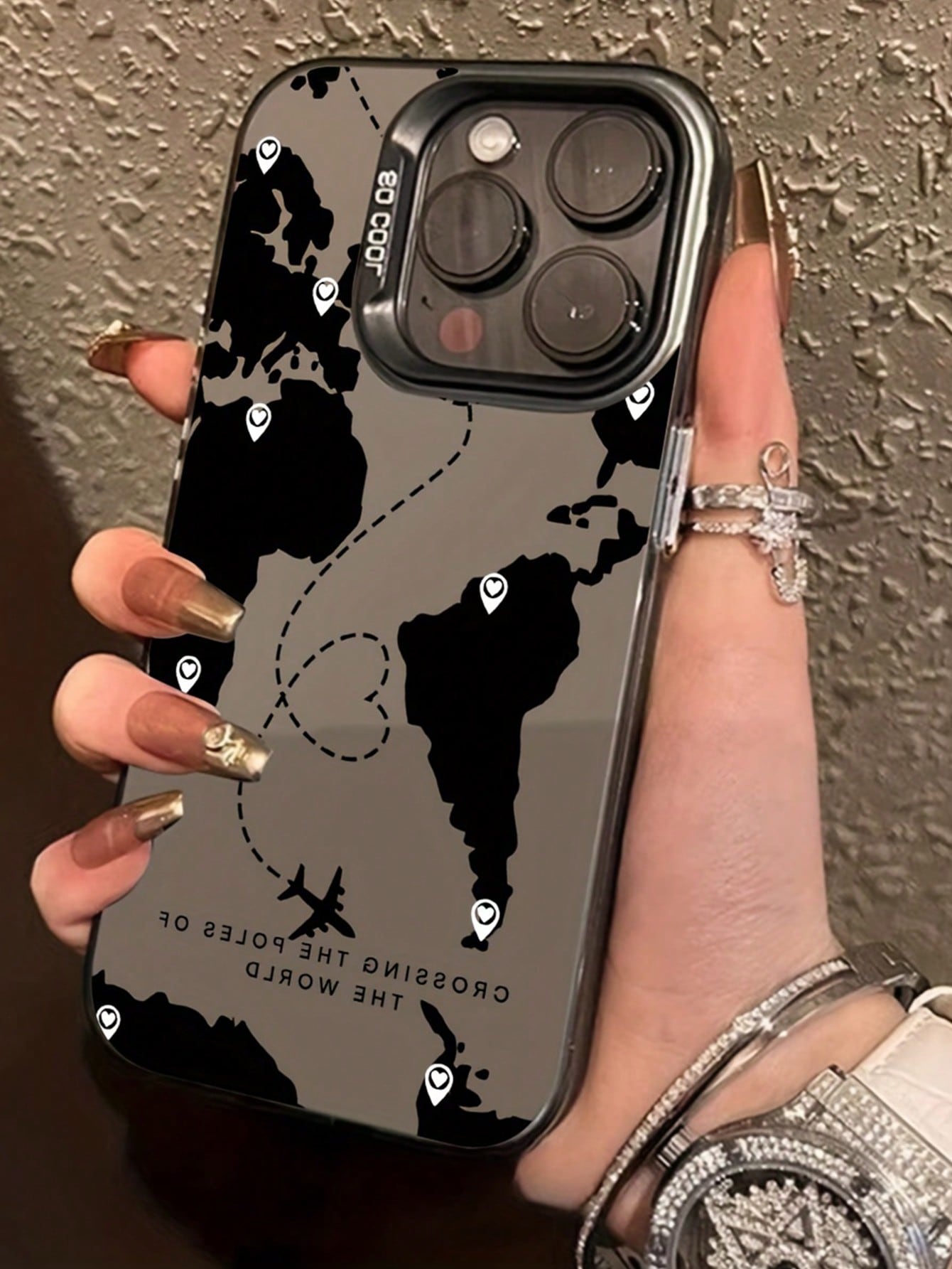 1pc IMD Printing Black Travel Map Phone Case Compatible